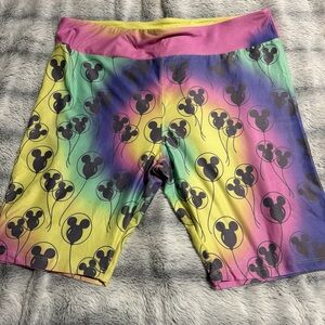 Disney Parks Women Biker Shorts XL Mickey Mouse Balloons Tie Dye Stretch Hi Rise